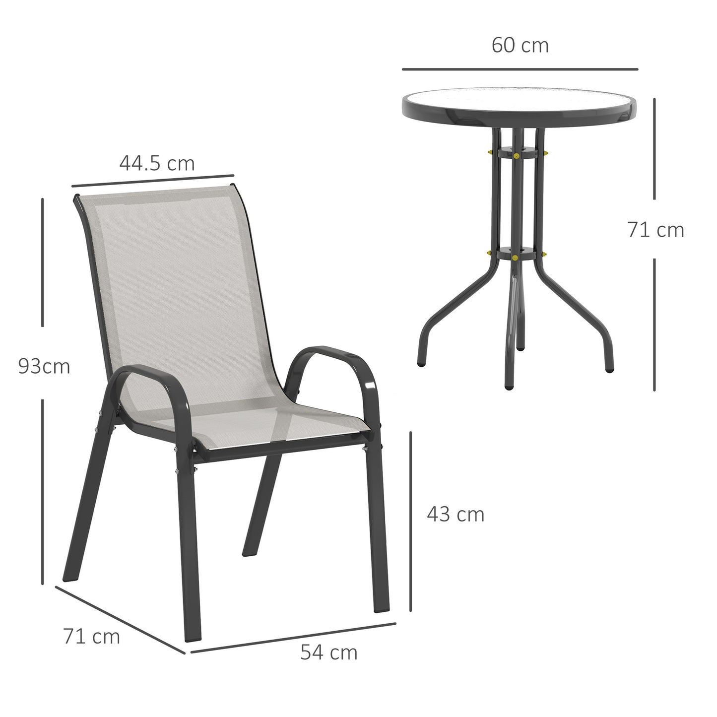 Garden Bistro Set, Small Garden Set w/ Stackable Chairs, Light Grey