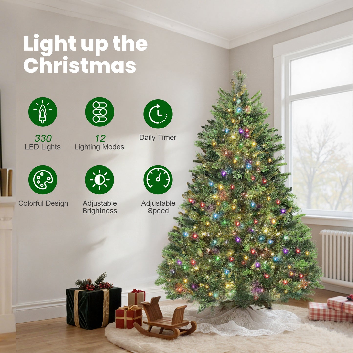 180cm Christmas Tree with Colourful DIY LEDs, Remote, Carolina Pine