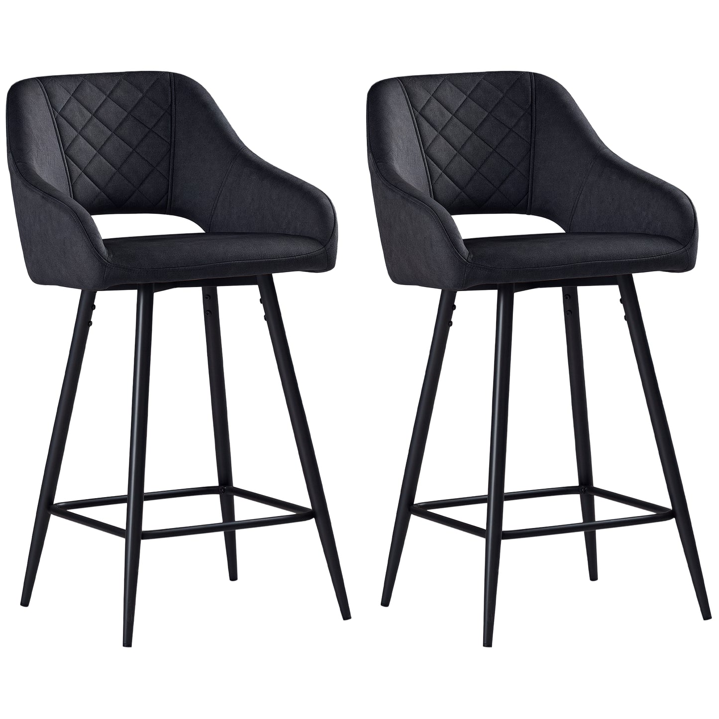 Bar Stools Set of 2 Velvet-Touch Fabric Counter Bar Chairs Dark Grey