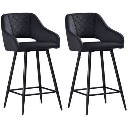 Bar Stools Set of 2 Velvet-Touch Fabric Counter Bar Chairs Dark Grey