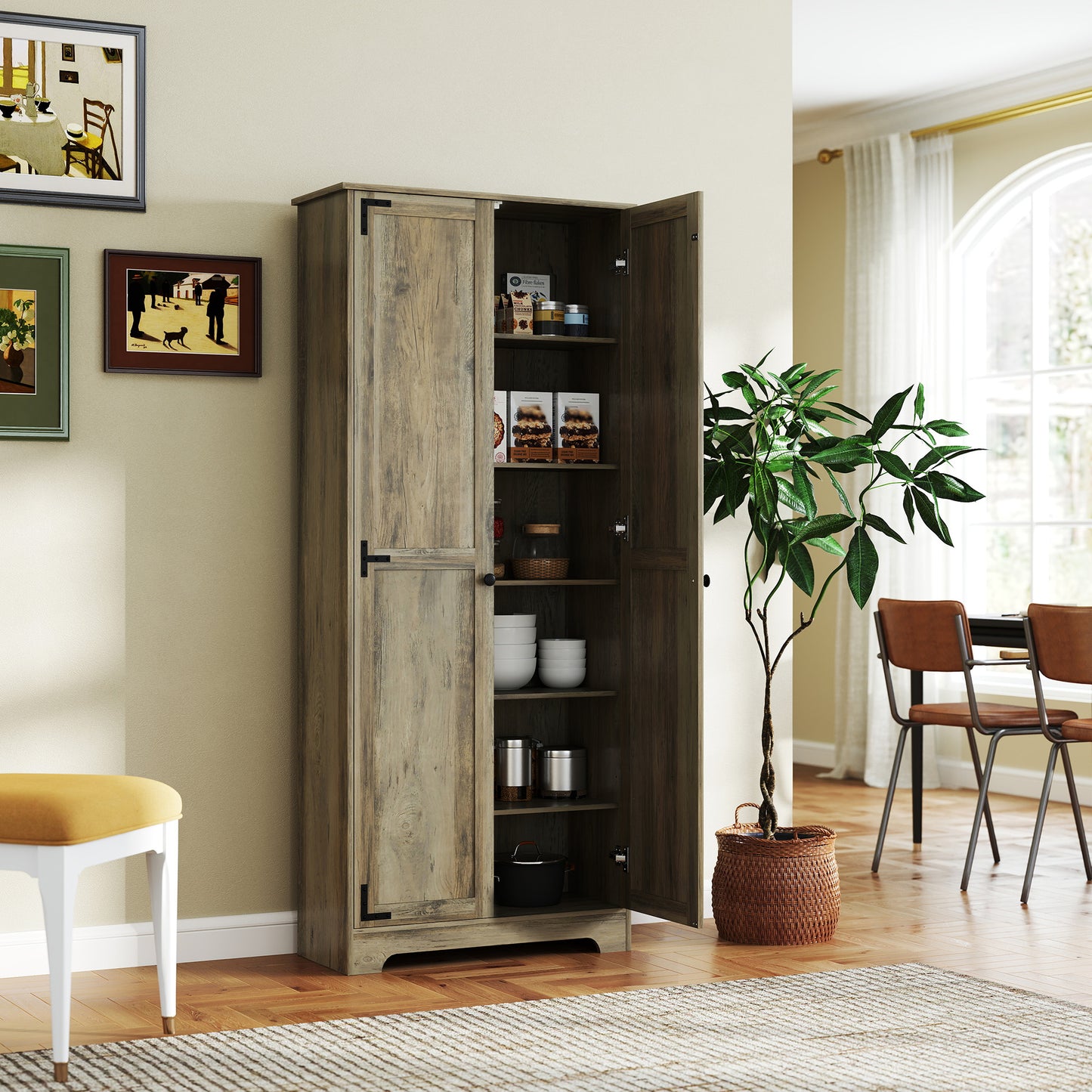 Farmhouse Kitchen Cupboard, Kitchen Cabinet, Grey Wood-Effect