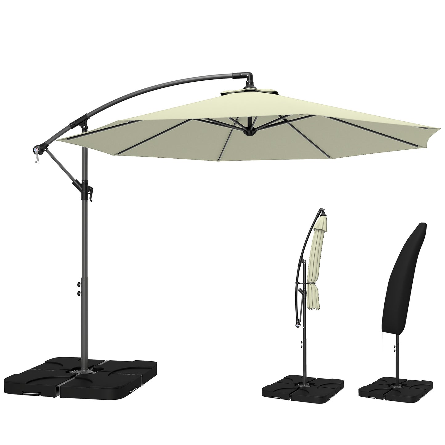 3(m) Banana Parasol Cantilever Umbrella Garden w/ Base Weights - Cream