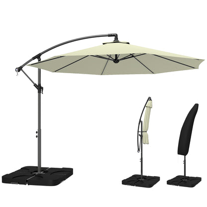 3(m) Banana Parasol Cantilever Umbrella Garden w/ Base Weights - Cream