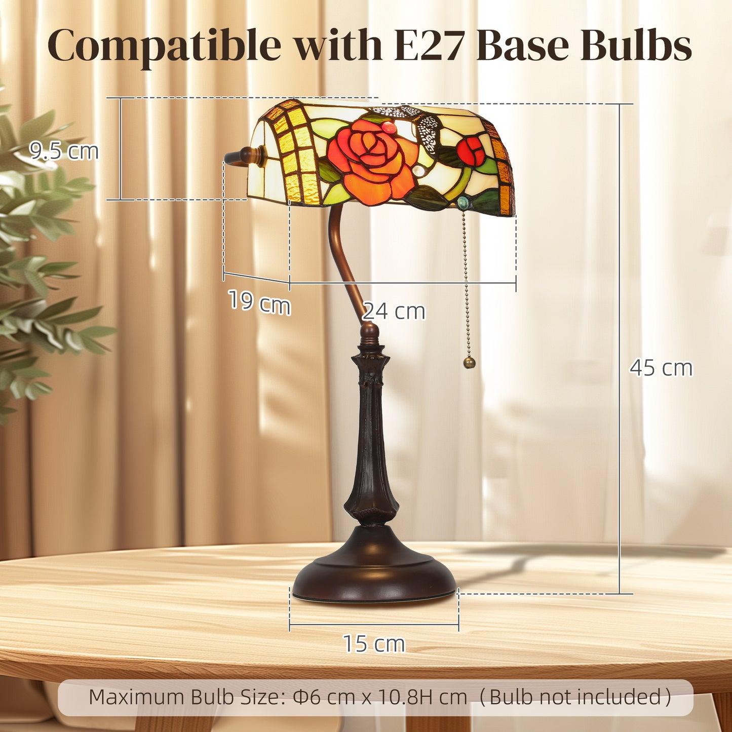 Tiffany-Style Stained Glass Table Lamp, Handcrafted Antique Bedside
