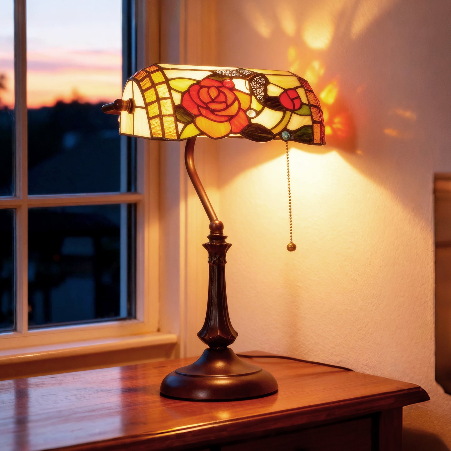 Tiffany-Style Stained Glass Table Lamp, Handcrafted Antique Bedside