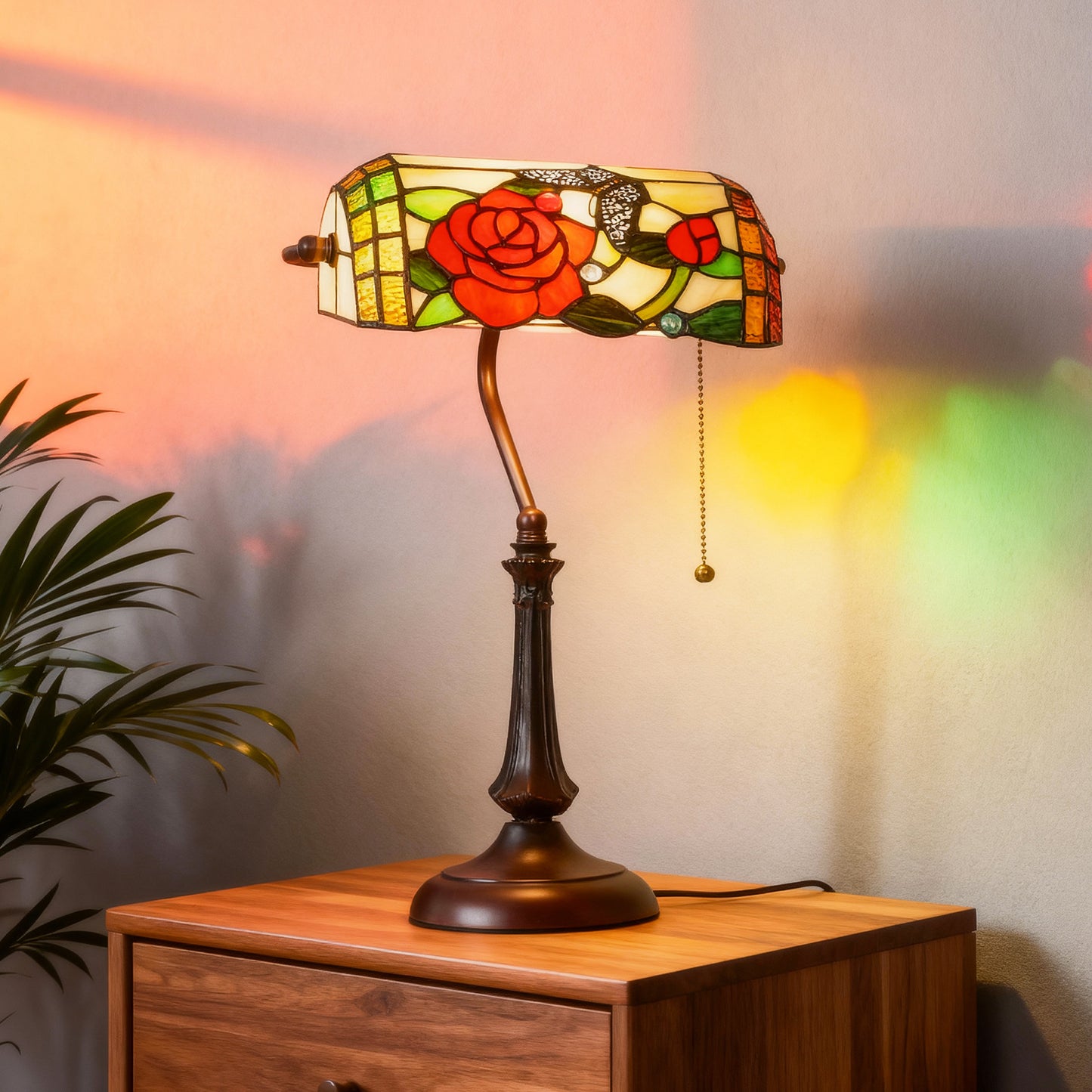 Tiffany-Style Stained Glass Table Lamp, Handcrafted Antique Bedside