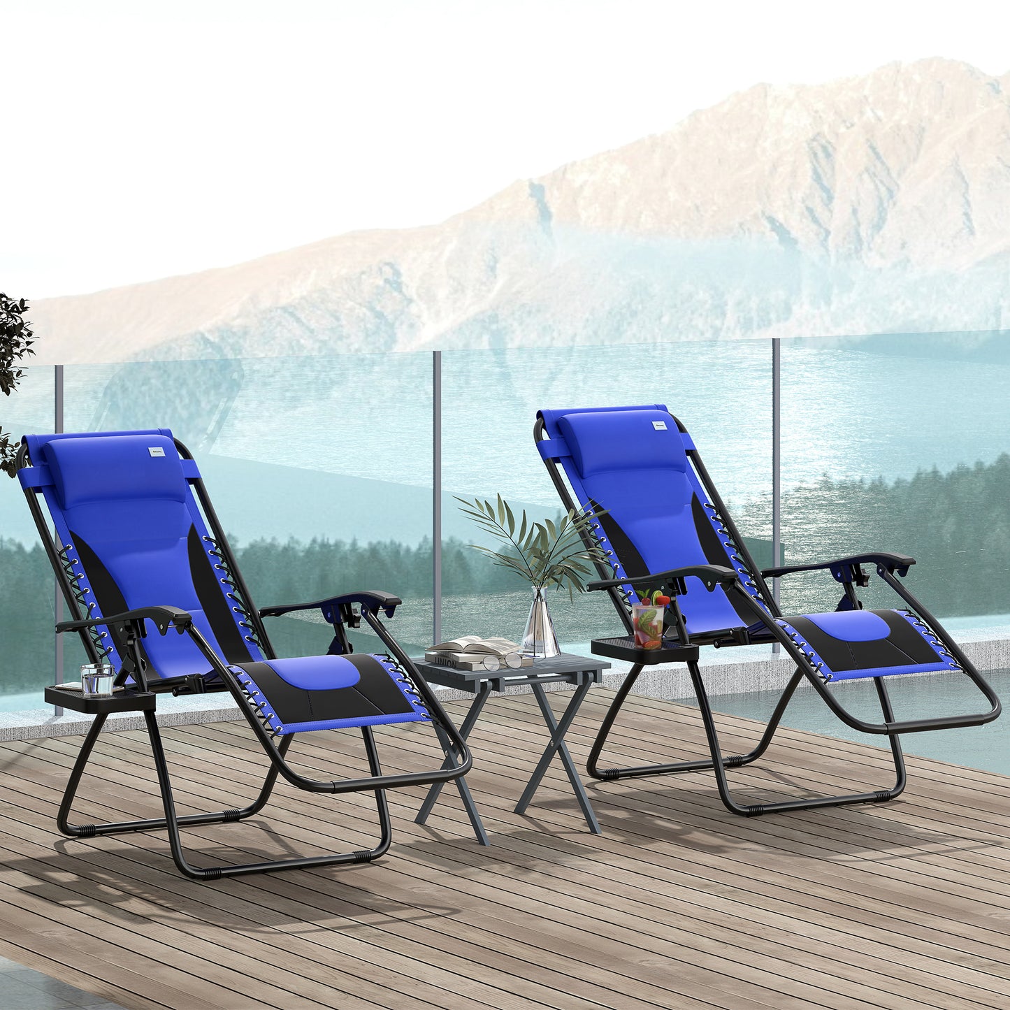 2 Pcs Zero Gravity Lounger Folding Recliner Chair w/ Cup Holder