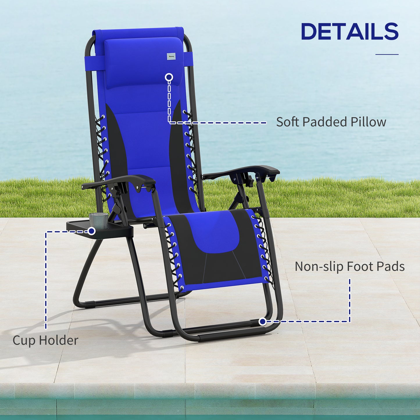 2 Pcs Zero Gravity Lounger Folding Recliner Chair w/ Cup Holder
