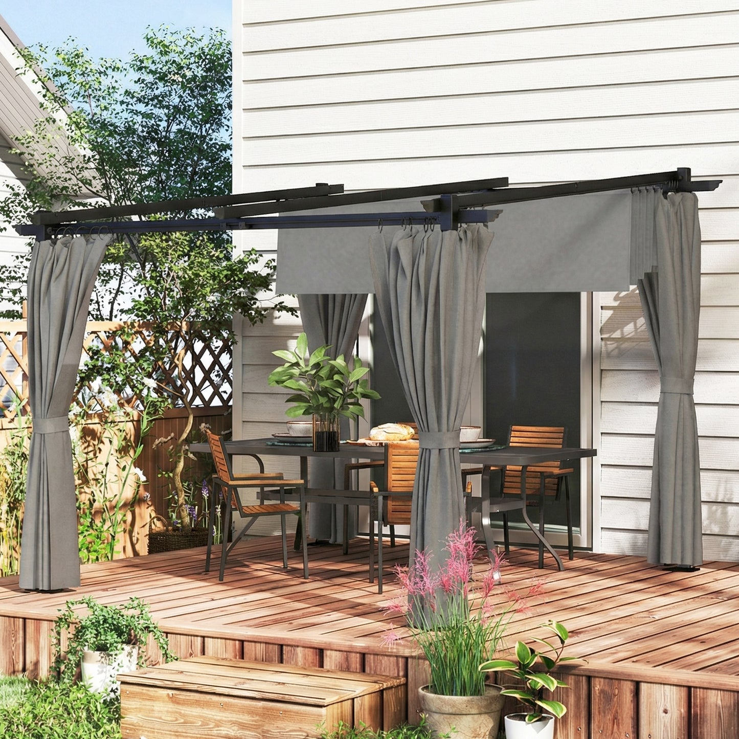 3 x 3(m) Metal Pergola with Retractable Roof and Sidewalls, Light Grey
