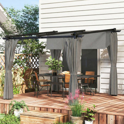 3 x 3(m) Metal Pergola with Retractable Roof and Sidewalls, Light Grey