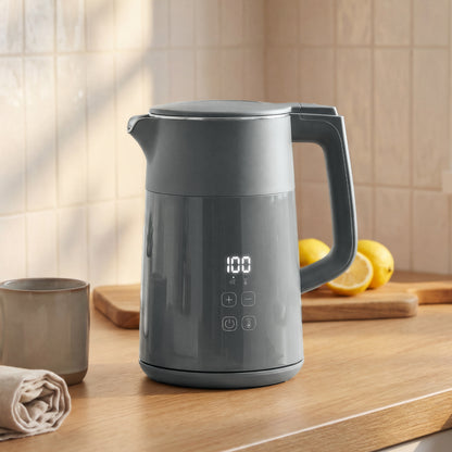 Electric Kettle, 1.7L Fast Boil 3kW Water Kettle with UK Strix Thermostat, LED Display, Keep Warm Function, Auto Shut-off and Boil-Dry Protection, Grey