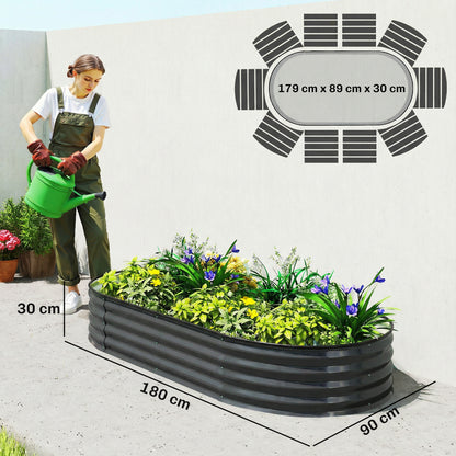 Galvanised Raised Garden Bed Planter Box, Dark Grey