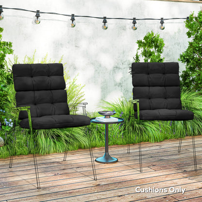 2pc Outdoor Seat Cushion with Backrest, Ties, for Garden, Black