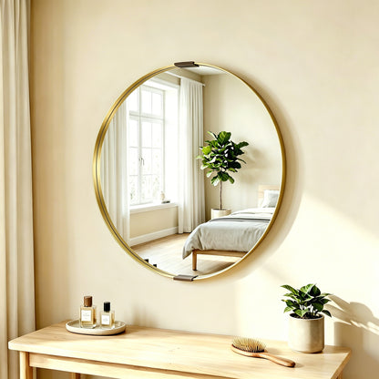 Round Wall Mirror 61 cm, Wall Mounted Bathroom Mirror with Tempered Safety Glass and Aluminium Alloy Frame for Living Room, Bedroom, Entryway, Home, Gold Tone