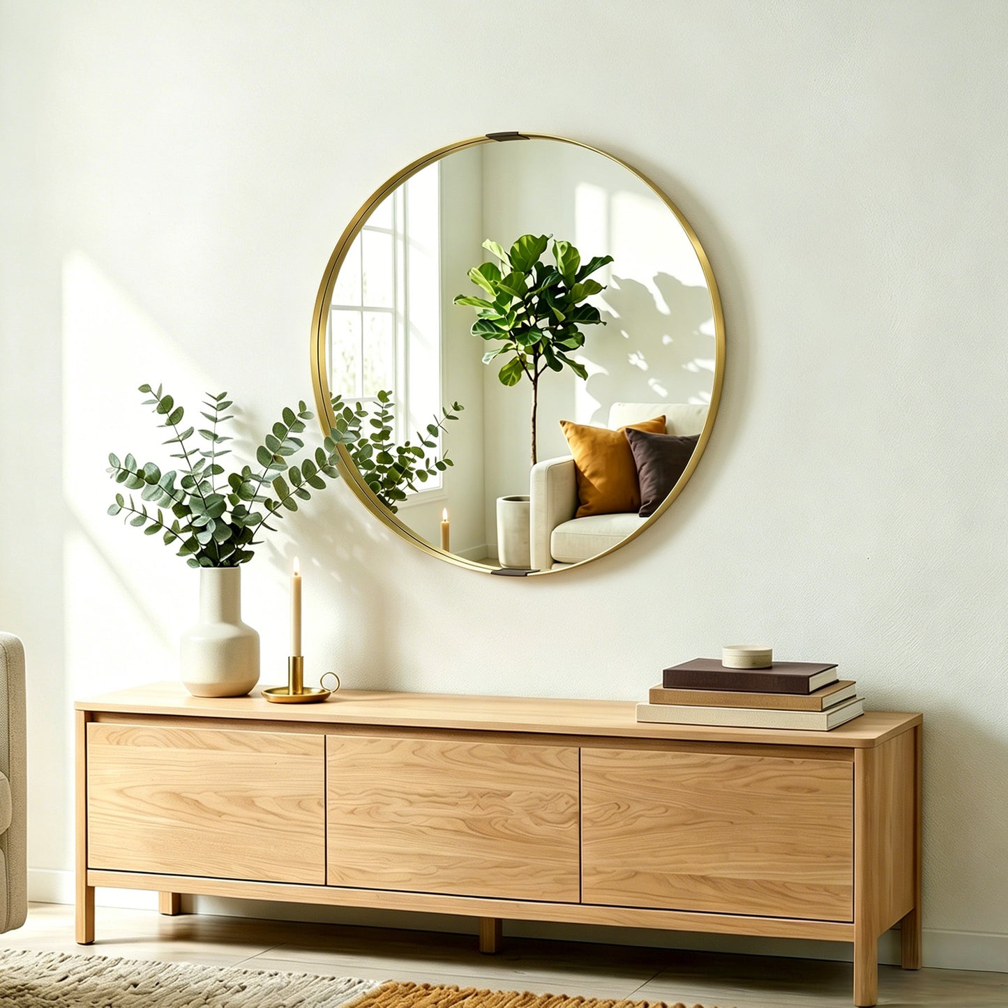 Round Wall Mirror 61 cm, Wall Mounted Bathroom Mirror with Tempered Safety Glass and Aluminium Alloy Frame for Living Room, Bedroom, Entryway, Home, Gold Tone
