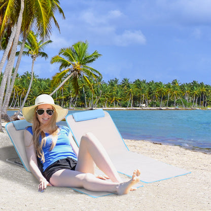 2 Pieces Outdoor Beach Mat, Reclining Chair Set w/ Pillow Cream