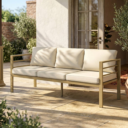 Garden Bench with Cushions, Outdoor Furniture, Cream White