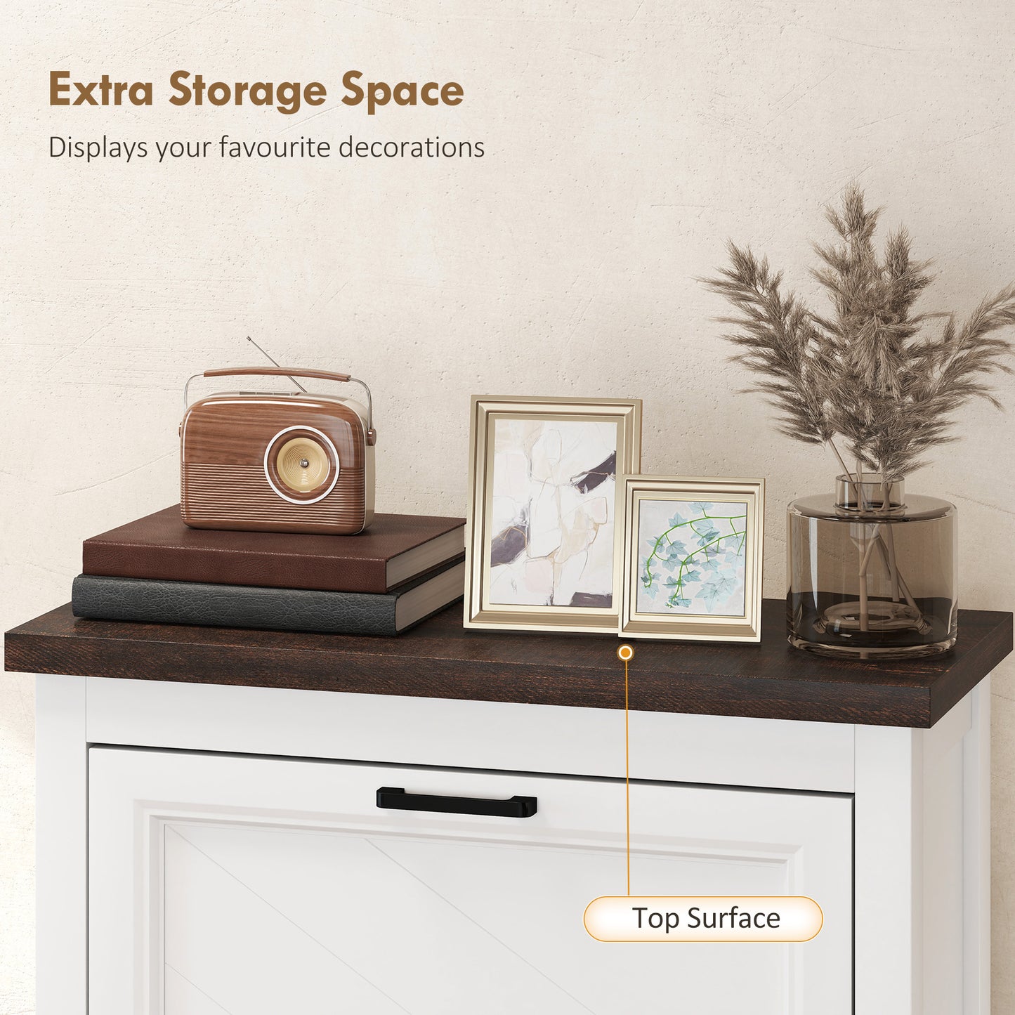 Shoe Cabinet with 3 Flip Drawers, Farmhouse Narrow Shoe Storage Cabinet with Adjustable Shelves, Freestanding for Entryway, Hallway, Living Room, Holds 12-18 Pairs, White