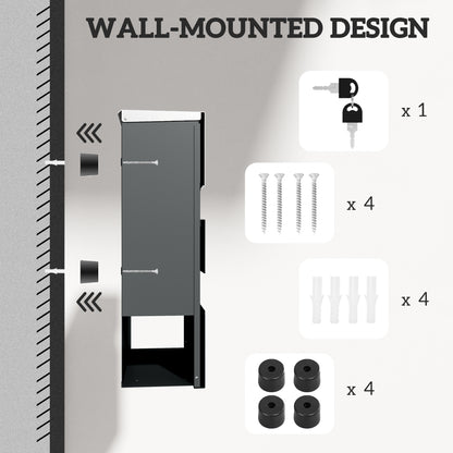 Wall Mounted Post Box, Weatherproof Letterbox with Lock, Grey