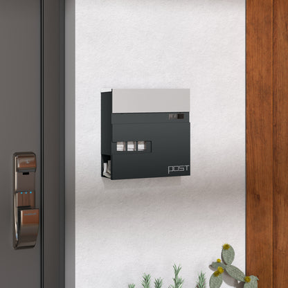 Wall Mounted Post Box, Weatherproof Letterbox with Lock, Grey