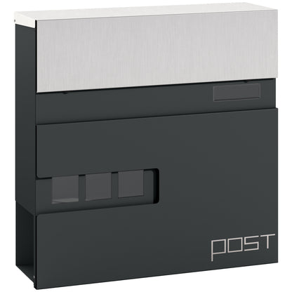 Wall Mounted Post Box, Weatherproof Letterbox with Lock, Grey