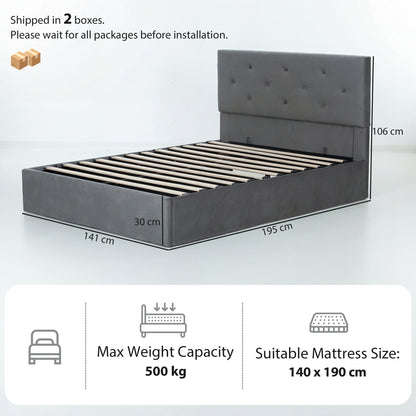 Double Bed Frame Gas Side Lift Under Bed Storage Dark Grey