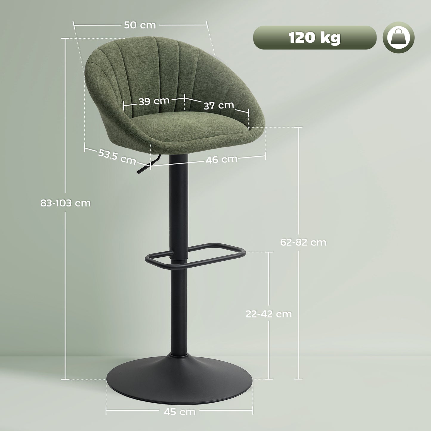 Swivel Bar Stools Set of 2 Height Adjustable Bar Chairs Dark Green