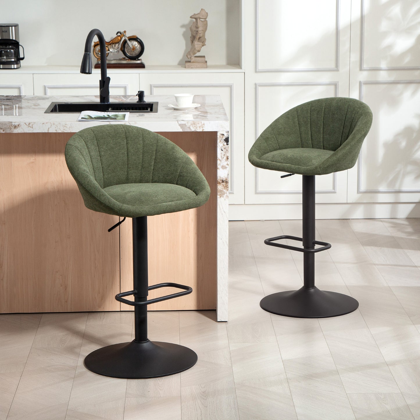 Swivel Bar Stools Set of 2 Height Adjustable Bar Chairs Dark Green