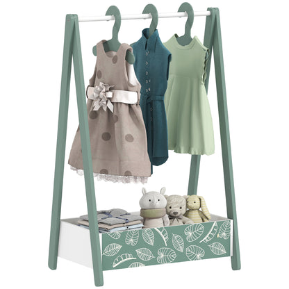 Baby Clothing Rack, Leaf Theme Kids Clothes Rail with Hangers, Storage Shelf for Bedroom, Toddler Dress Up Rail for Ages 3-6, Green