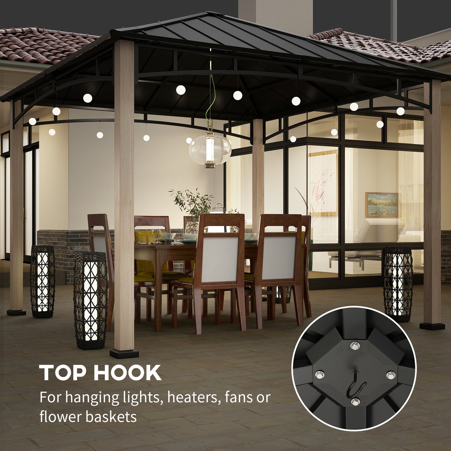 3 x 3(m) Hardtop Gazebo with Metal Roof and Wood Grain Frame