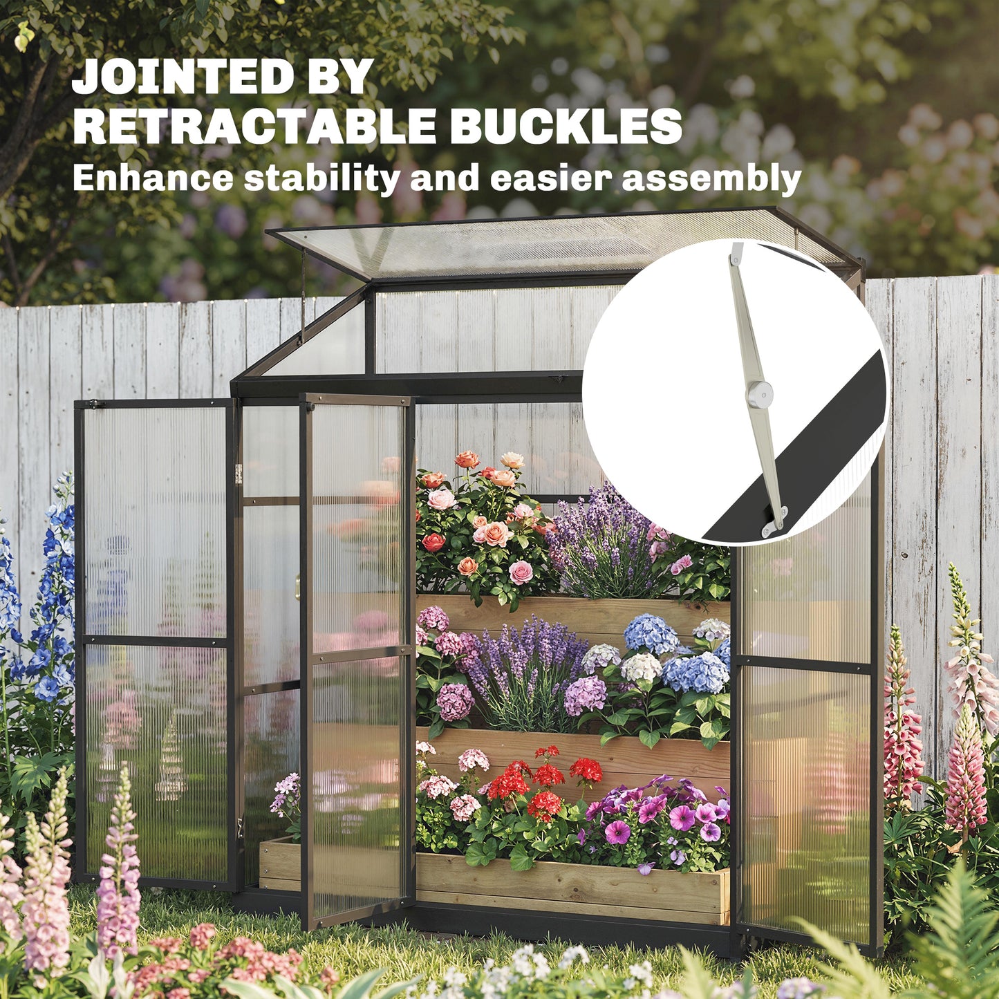 Polycarbonate Greenhouse with 3 Doors, Aluminium Walk-in Greenhouse