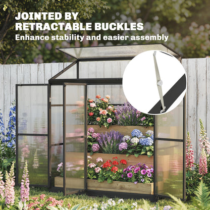 Polycarbonate Greenhouse with 3 Doors, Aluminium Walk-in Greenhouse