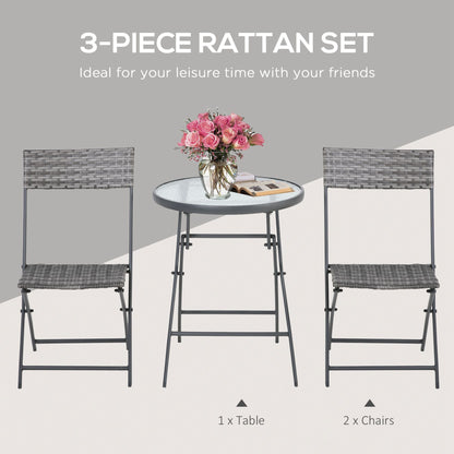 3 PCs Patio Wicker Bistro Set Foldable Table and Chair Set for Outdoor