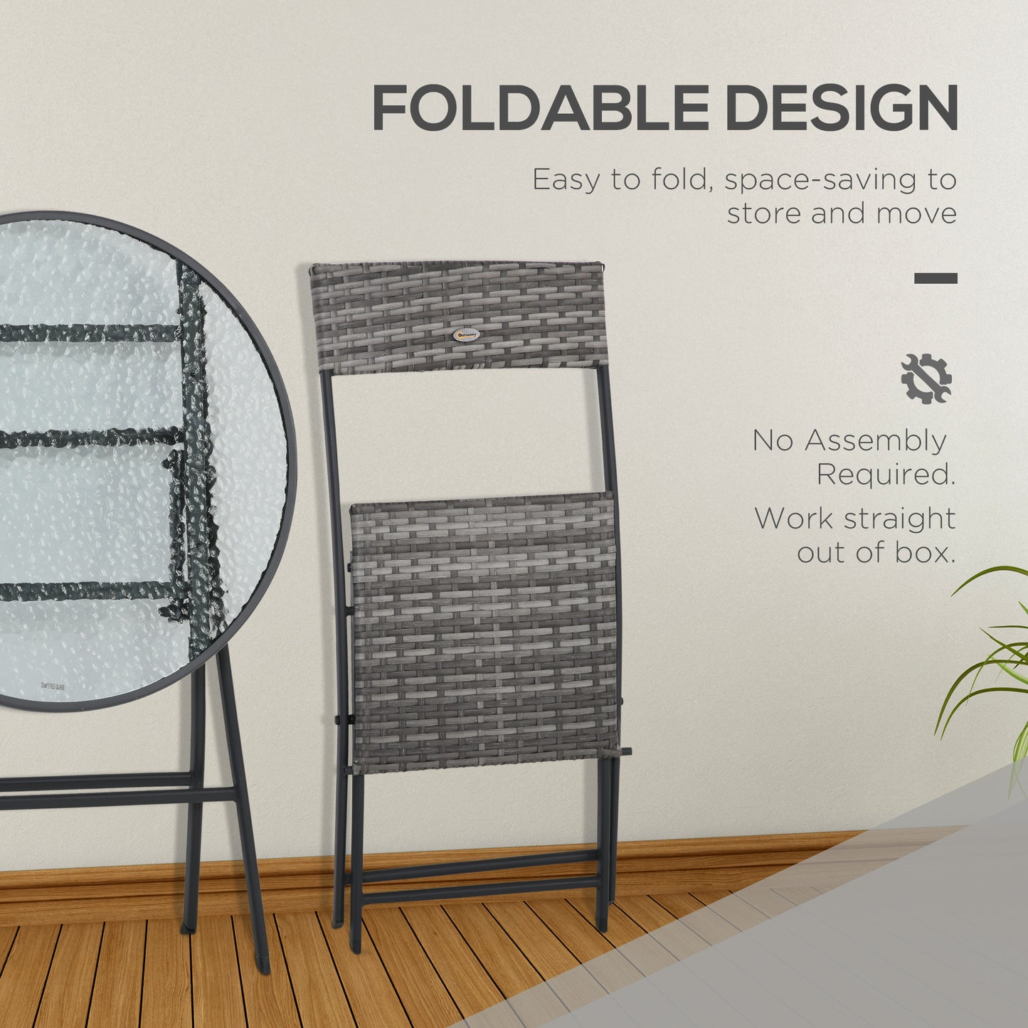 3 PCs Patio Wicker Bistro Set Foldable Table and Chair Set for Outdoor