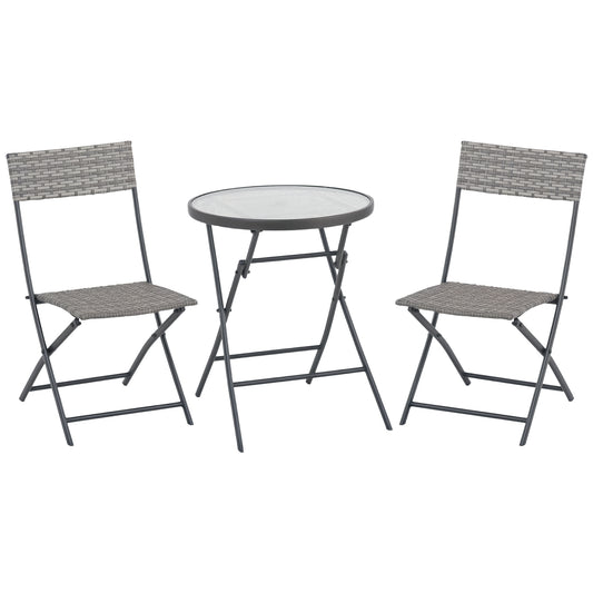 3 PCs Patio Wicker Bistro Set Foldable Table and Chair Set for Outdoor