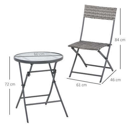 3 PCs Patio Wicker Bistro Set Foldable Table and Chair Set for Outdoor