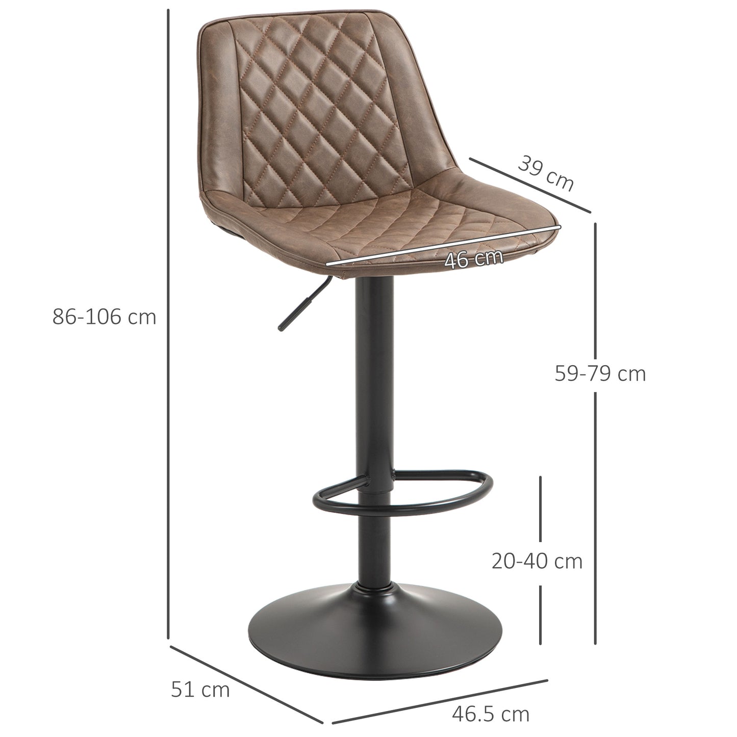 Bar Stools Set of 2, Adjustable Bar Chairs Swivel for Kitchen Brown