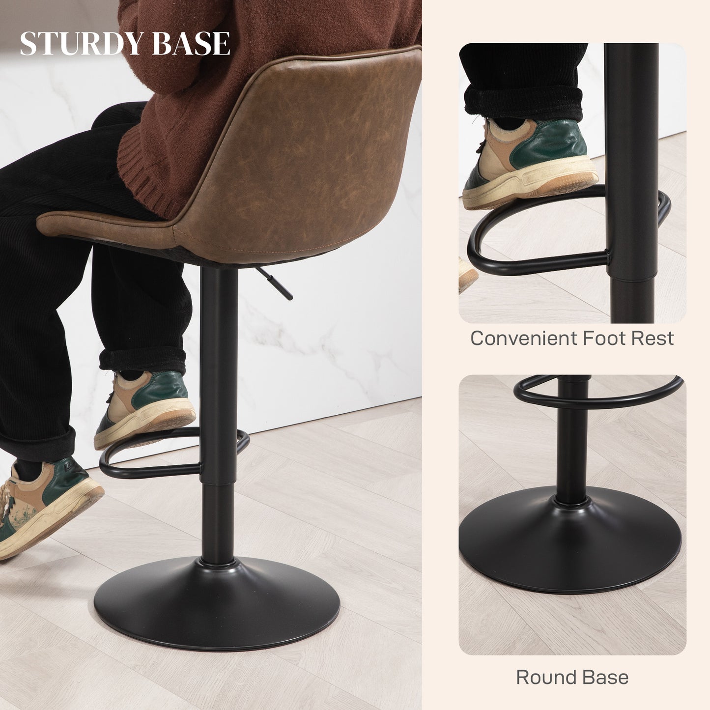 Bar Stools Set of 2, Adjustable Bar Chairs Swivel for Kitchen Brown