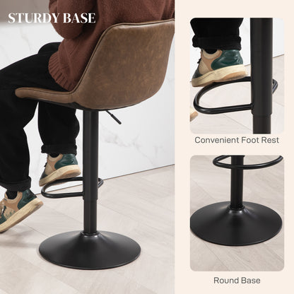 Bar Stools Set of 2, Adjustable Bar Chairs Swivel for Kitchen Brown