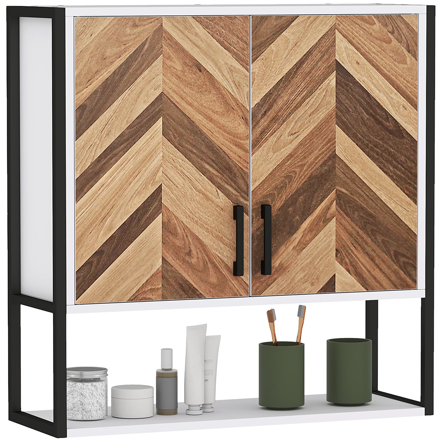 Bathroom Cabinet Wall Mounted Over the Toilet with 2 Doors, Walnut