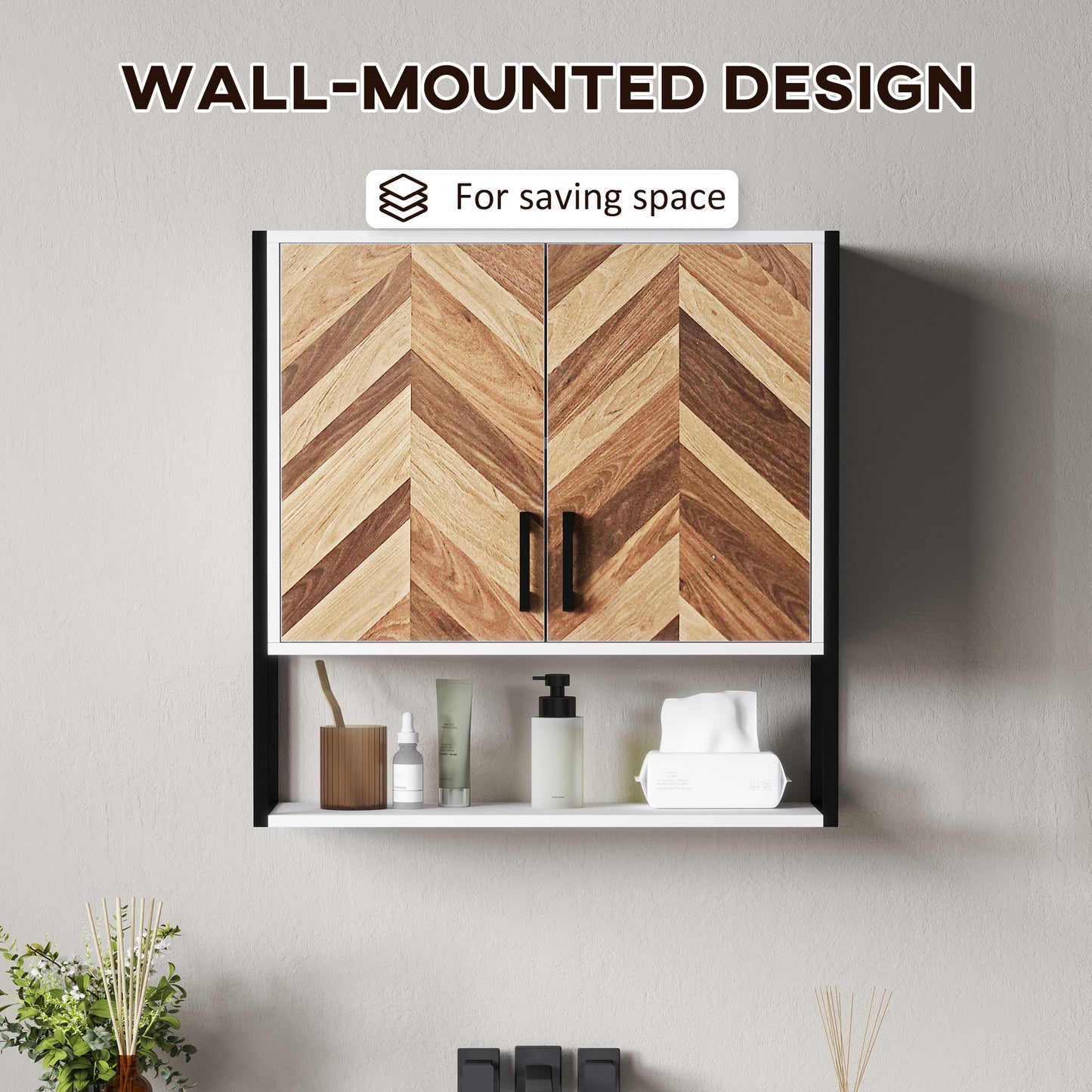 Bathroom Cabinet Wall Mounted Over the Toilet with 2 Doors, Walnut