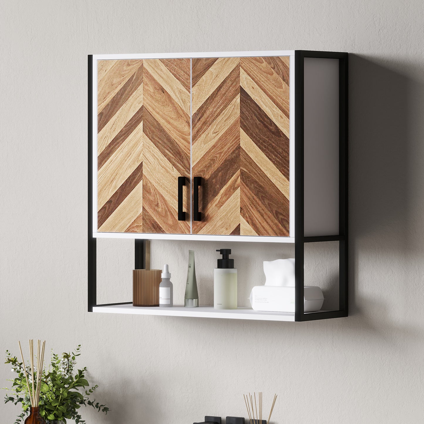 Bathroom Cabinet Wall Mounted Over the Toilet with 2 Doors, Walnut