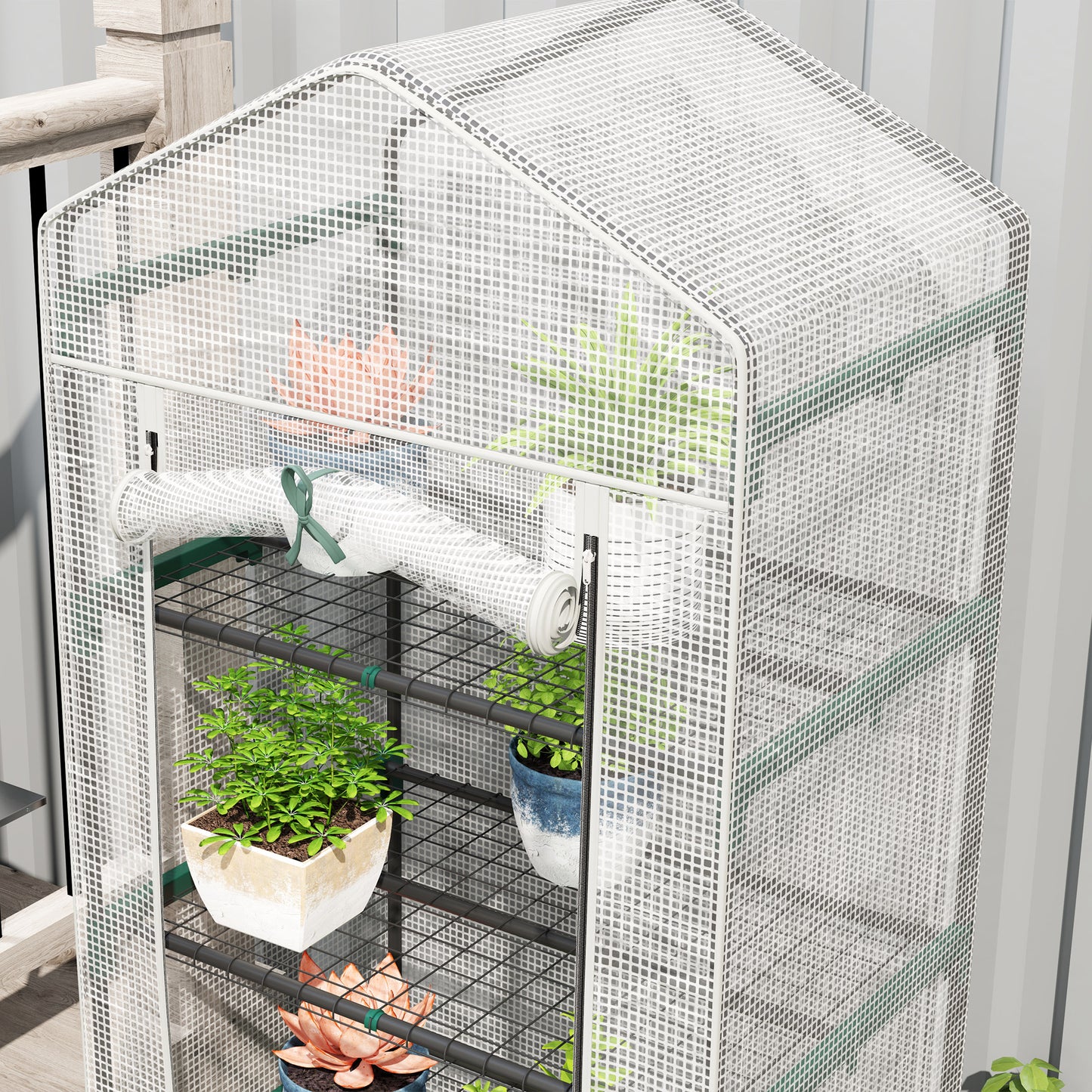 5 Tier Mini Greenhouse Grow House w/ Roll Up Door, White/Grey
