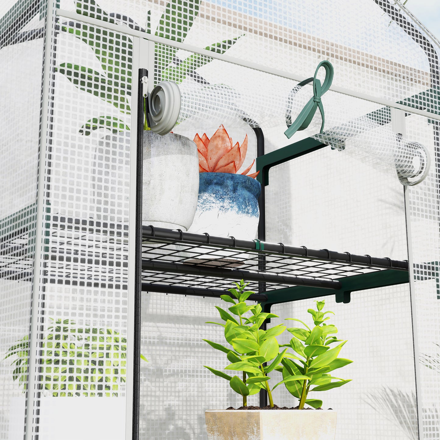 5 Tier Mini Greenhouse Grow House w/ Roll Up Door, White/Grey