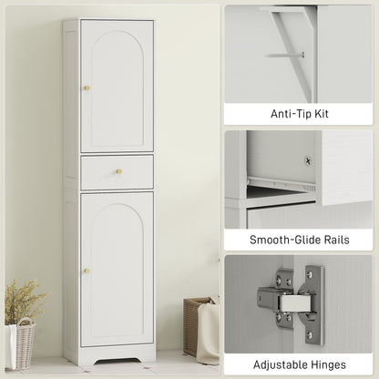 Tall Bathroom Storage Cabinet with Arch Doors Adjustable Shelf White