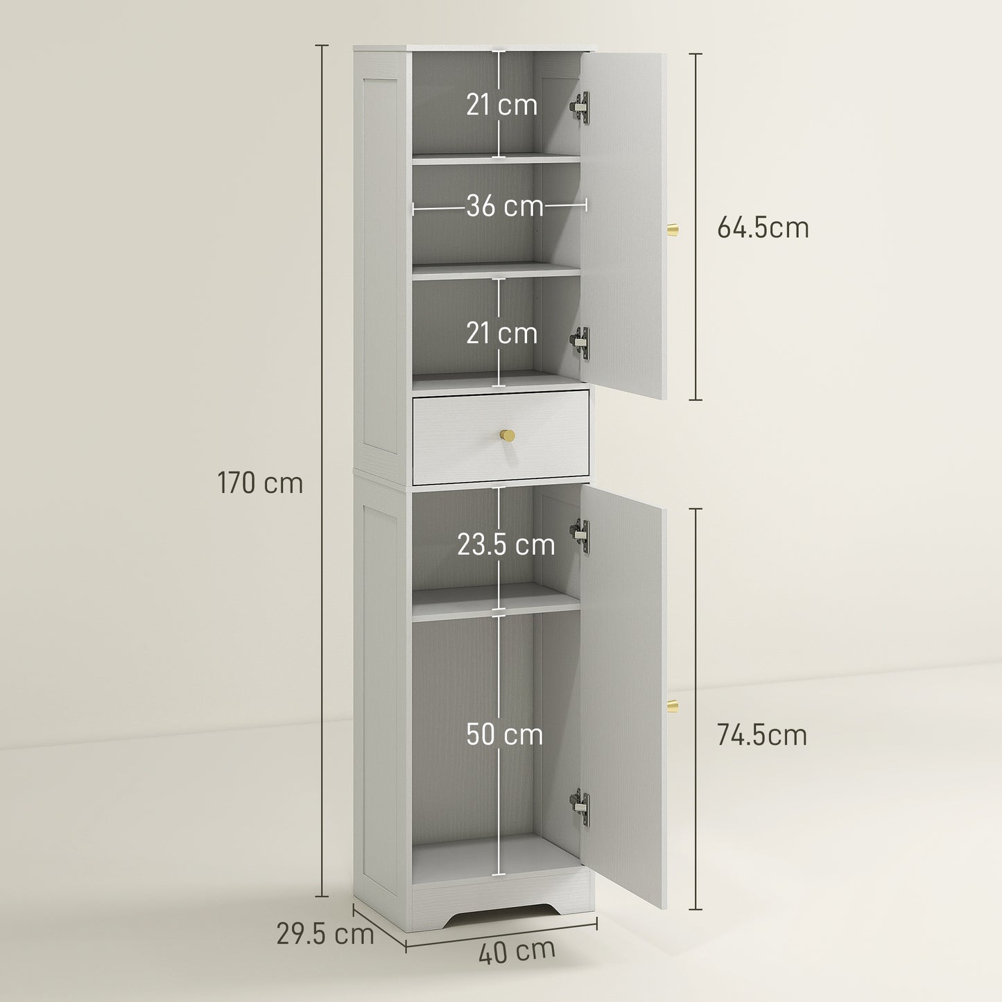 Tall Bathroom Storage Cabinet with Arch Doors Adjustable Shelf White