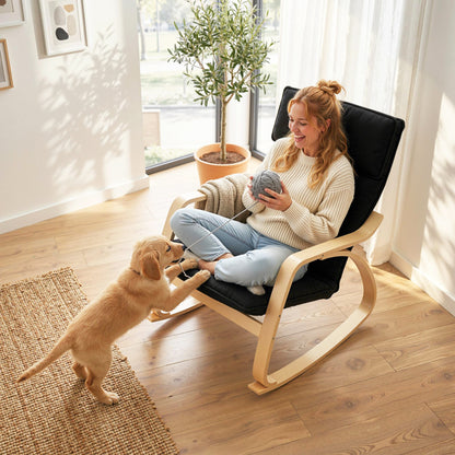 Comfortable Relax Rocking Chair with High Back, Black