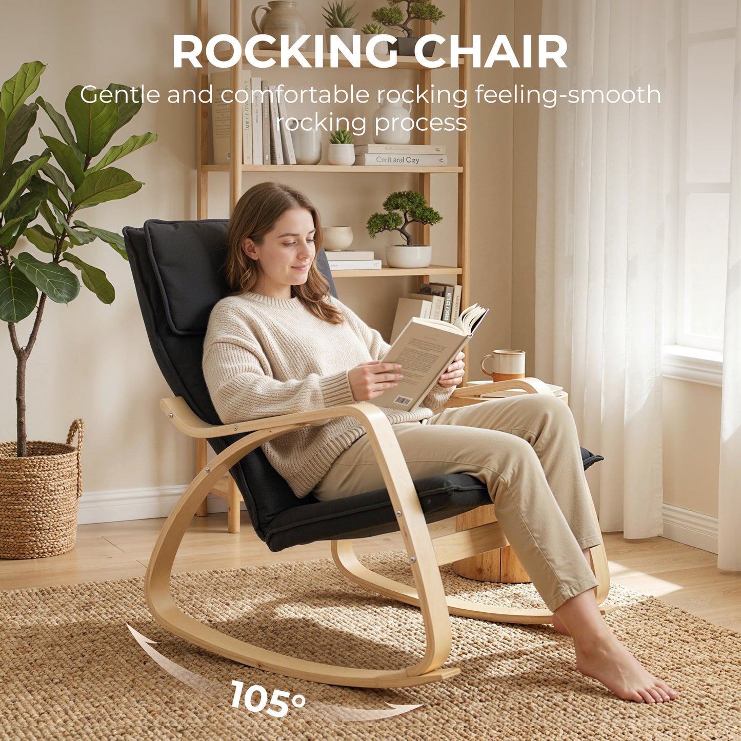 Comfortable Relax Rocking Chair with High Back, Black
