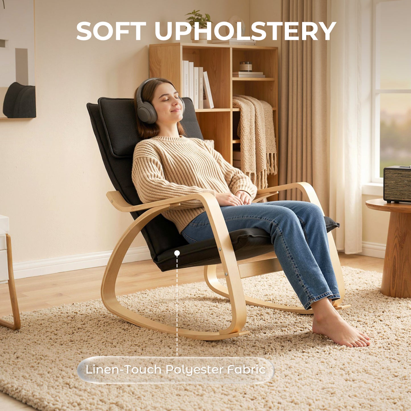 Comfortable Relax Rocking Chair with High Back, Black
