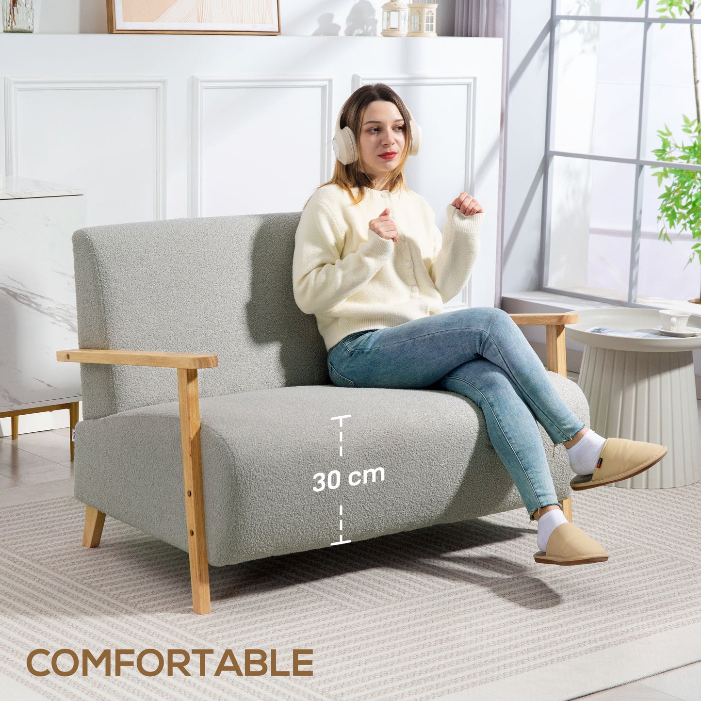 2 Seater Sofa, Fabric Modern Loveseat for Living Room, Grey